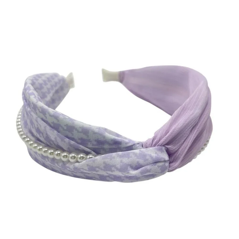 Purple & Houndstooth Twist Headband with Faux Pearl Detail – Boutique Style_2